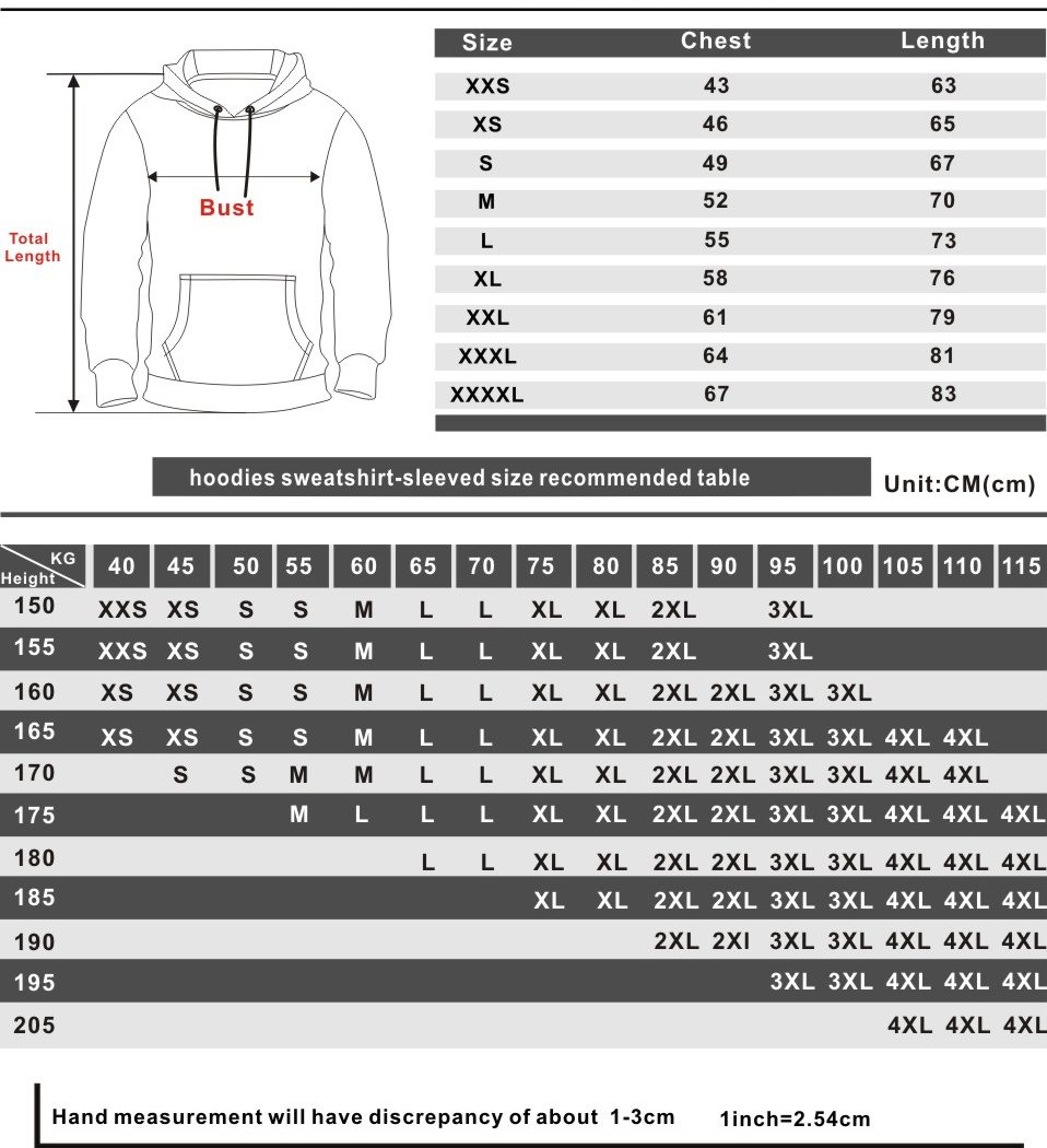 Bad Omens Hoodie size chart